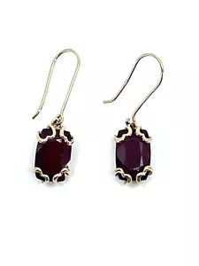 10k Yellow Gold Lab Grown Rubies Drop Earrings - Picture 1 of 4