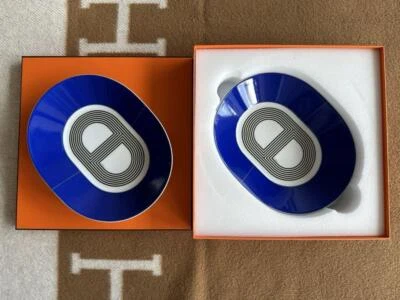 Hermes Rallye 24 Plato de Postre Azul Chaine D'Ancre Vajilla Plato 2 Juego Auténtico Nuevo Foto 1 de 4