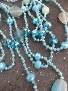 SUBLIME LONG COLLIER SAUTOIR EN PERLE ET PIERRE BLEU CARAIBE FEMME 60CM - Bild 1 von 2