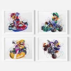 Mario Kart Ballpoint Pen Print Set, Video Game Art Poster - Picture 1 of 2