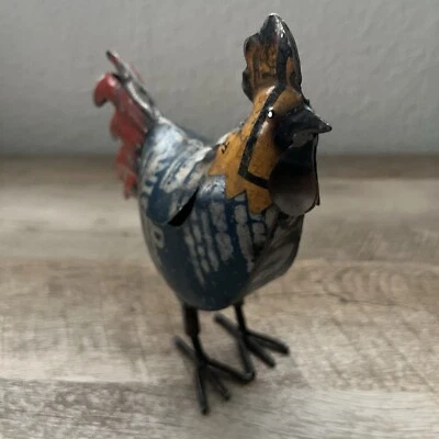 Estatua de pollo gallo chatarra reciclado azul rústico 6" hogar jardín Foto 1 de 4