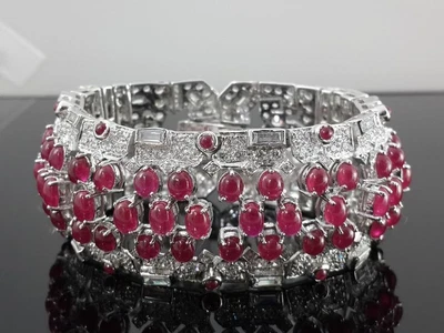 Art Deco Style 65.72 TCW Ruby & Sapphire Engagement Woman Bracelet In 935 Silver - Image 1 of 4
