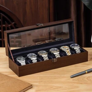 6 Grids Watch Box Retro Wooden Storage Case Jewelry Display Organizer Gift - Picture 1 of 6