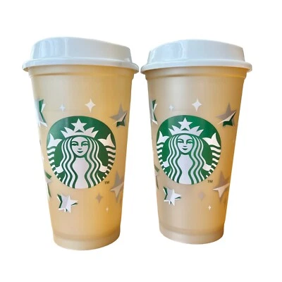 Starbucks Copo Dourado Reutilizável Feriado 16oz Copo de Natal 2023 Conjunto de 2 Novo - Imagem 1 de 4