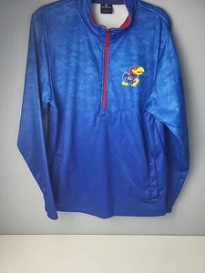 Colosseum KU Jacket Mens L Kansas Jayhawks Basketball 1/4 Zip Pullover Blue Camo - Picture 1 of 7