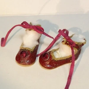 Alte Puppenschuhe rot mit Rosette für französische deutsche antike Puppen uralt - Bild 1 von 9