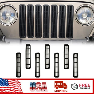 7PCS Black Front Grill Insert Mesh Grille Trim Cover For Jeep Wrangler TJ 1997+ Foto 1 de 4