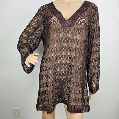 Купальный чехол коричневый кружевной блестящий размер 1X/16W пляж летний бассейн курортная одежда - Изображение 1 из 4