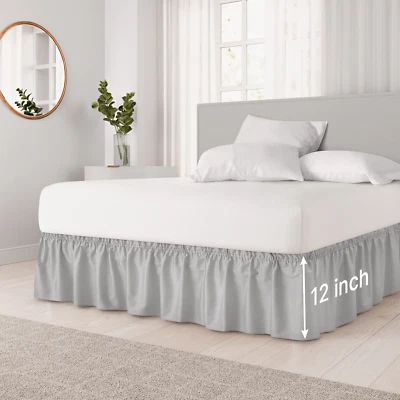 Saia de cama Wrap Around Dust Ruffle, ajuste fácil e plissada 12" gota por CGK Linens - Imagem 1 de 4