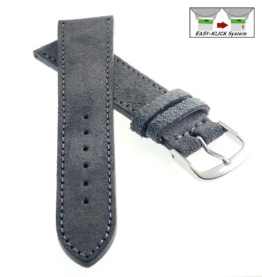 GEO-STRAPS Correa de reloj de terciopelo Easy-Klick modelo Oslo-NL gris oscuro 20 mm