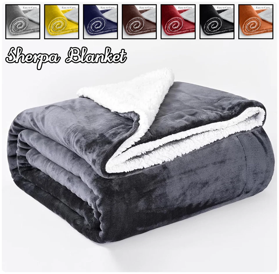 Large Sherpa Fleece Blanket 400 Gsm Super Soft Reversible Warm Sofa Bed Throws - Image 1 of 1