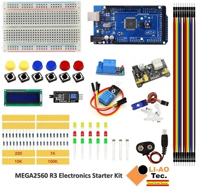 Upgrade Kit MEGA 2560 R3 Breadboard LED LCD SG90 DHT11 Relay MB102 for Arduino - Photo 1/4