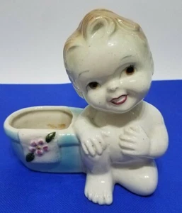 VINTAGE- ANTIQUE- RARE- CORDELIA CO- Baby Planter-1940s- Baby with Curly Hair - Picture 1 of 12