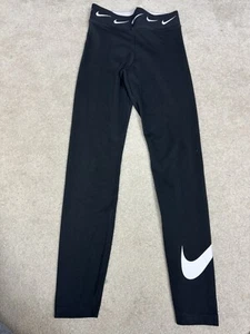 Nike Leggings Womens Small Black Stretch Waist Yoga Pants Swoosh  Ladies - Picture 1 of 16
