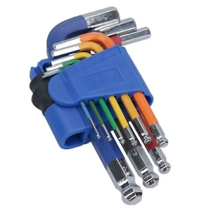 9pc Short MM Allen Hex Ball Ended keys Multicoloured with Holder 1.5 - 10mm - Picture 1 of 6