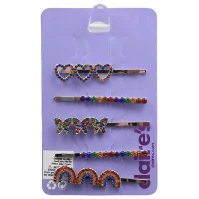 Claires Barrettes Set of 5 Heart Butterfly Rainbow Jewels Mutli Colors - Image 1 of 4