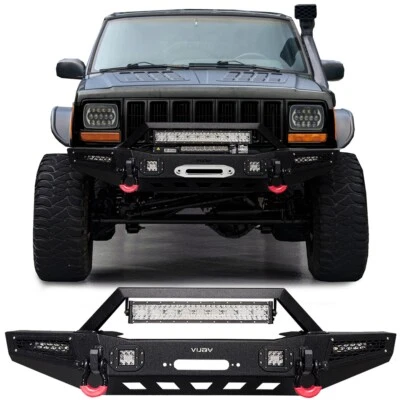 Vijay For 1984-2001 Jeep Cherokee XJ / 84-01 MJ Bumper w/5x Lights & D-Ring Foto 1 de 4