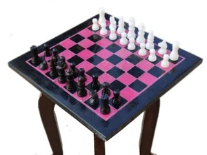 Pink & Black Marble Inlay Chess Design Table Top, For Decoration, Gifted - Picture 1 of 8