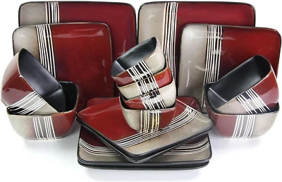 Conjunto de louça Square Stoneware Loft Collection, 16 peças, vermelho e bronzeado com - Imagem 1 de 2