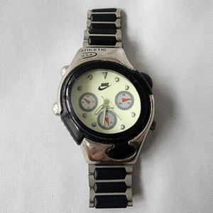 Nike Air Athletic Chronograph Watch Silver Black Vintage Just Do It Timepiece - Picture 1 of 10