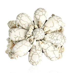 Boho Chic Hecho a Mano Flor Blanca Turquesa con Pulsera Cambiadora Campana Jingle - Imagen 1 de 4