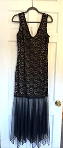 Vintage Gilar Seide schwarz Perlen Pailletten Meerjungfrau Kleid Dress nude gefüttert Stretch - Bild 1 von 12