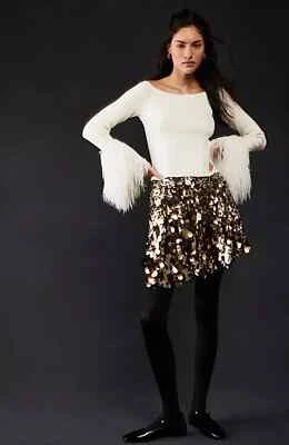 Lantejoulas FREE PEOPLE Can't Get Enough lantejoulas metálicas douradas mini 0 novas com etiquetas $148 - Imagem 1 de 4