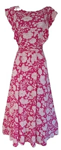 Vestido midi acampanado jersey suave fruncido con volantes florales rosa blanco Boden para mujer 12. - Imagen 1 de 12