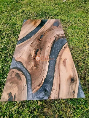 Gray Epoxy Resin Dining Table Handmade Arts Luxury Hallway Furniture Room Decors - Image 1 of 4