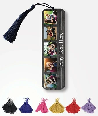 Personalised Metal Bookmark with Photos and Text - Christmas Gift - Black Wood