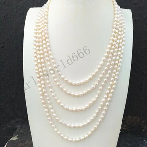 254cm Very Long Dainty Classic Akoya Rice White Pearl Necklace 14k Gold P - Picture 1 of 7