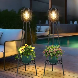 2 Pack Solar Lights with Plant Stand, Outdoor Floor Lamp - Picture 1 of 54