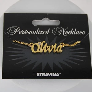 OLIVIA NEW Name Goldtone Rhinestone Accent 14.5" w 4.5" Multi Ring Ext Necklace - Picture 1 of 16