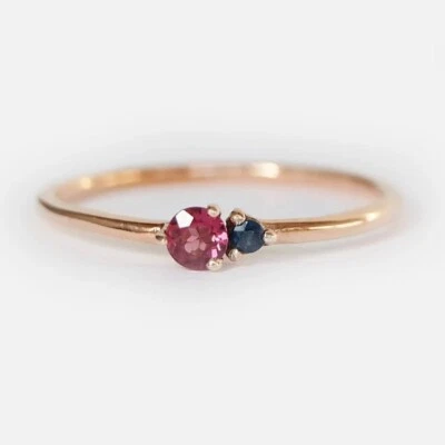 Round Cut Simulated Ruby & Sapphire Two Stone Wedding Ring In Real 10K Rose Gold - Image 1 of 4