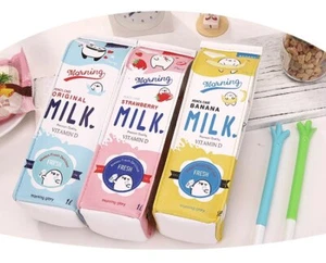 Lindo estuche lápiz Kawaii bolso de leche novedad niñas niños papelería - Imagen 1 de 5
