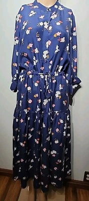 Apiece Apart  Navy Silk Floral  Button  Front  3/4 Sleeve Midi  Dress  Size 4 - Image 1 of 4