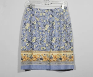 Gonna a tubino Talbots blu chiaro misto lino avorio e giallo floreale - taglia 10 - Foto 1 di 3
