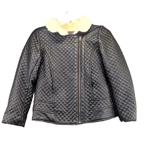 American Widgeon Girl's Quilted Jacket 8 Long Sleeve Black Vegan Leather Zip Up - Picture 1 of 13