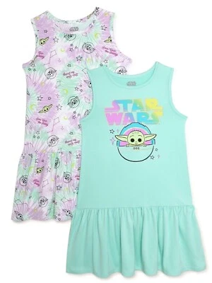 PACK 2 Juego de Vestidos Disney Niñas Bebé Yoda 4 5 6 7 8 10 12 Grogu Mandalorian Nuevo con Etiquetas Foto 1 de 4