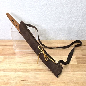 Vintage Native American Style Wooden Flute Leather Wrap Case Missing Bir Block - Picture 1 of 10