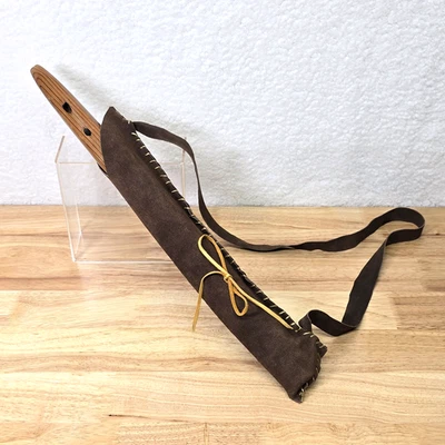 Vintage Native American Style Wooden Flute Leather Wrap Case Missing Bir Block - Image 1 of 4