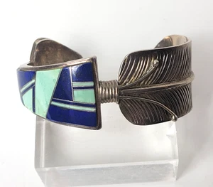 Indianer Armband Inlay Lapis Türkis Silber Feder VV Punze Gr. 6,5 - Bild 1 von 11