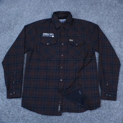 Dixxon Flannel Shirt Mens Medium Brown Plaid Snap Front Single Hill Brewing - Image 1 of 4