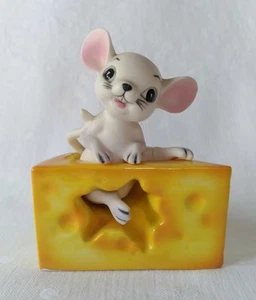 Vintage Mouse Ate Cheese Wedge Salt Pepper Shaker Set Japan Cork Plugs Repaired - Picture 1 of 21