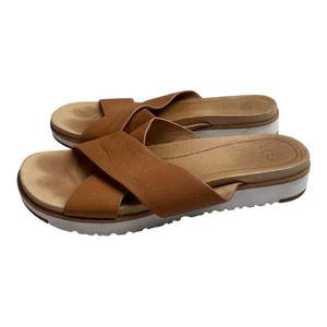 UGG Kari Slide Flat Leather Sandals Tan Brown 7.5 - Picture 1 of 11