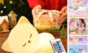 【REMOTE + GIFTS PACKAGE】Cat Night Light for Kids, Cute Room Decor for Teen - Picture 1 of 8