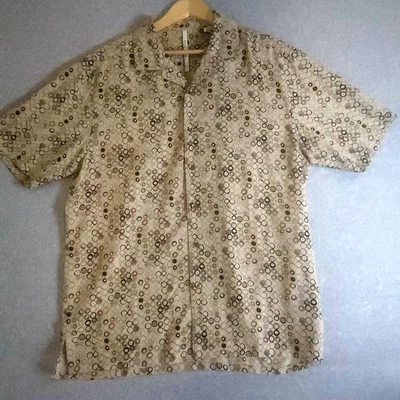 Axis LA 真丝纽扣衬衫男式 M 几何印花短袖中性色 — 第 1/4 张图片