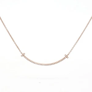 Auténtico collar pequeño Tiffany & Co. T Smile de diamantes de oro rosa de 18 quilates de 0,10 quilates de 16" - Imagen 1 de 10