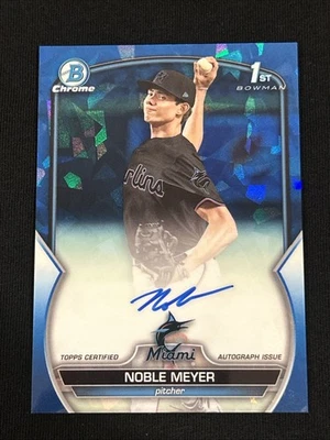 NOBLE MEYER 2023 BOWMAN CHROME DRAFT 1ST SAPPHIRE REFRACTOR AUTO /199 - Image 1 of 3