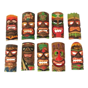 Hand Carved Wood Art Polynesian Party Hawaiian Tiki Masks 10 Piece Set 10 Inch - Picture 1 of 9